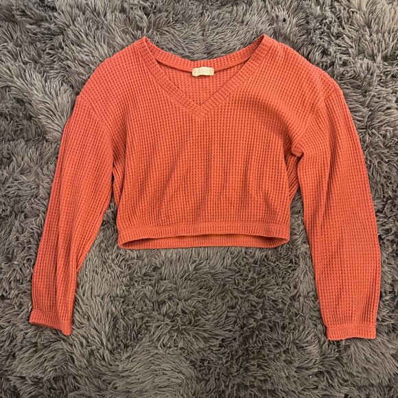 Altar'd State Waffle Crop Top Long Sleeve - Picture 1 of 3